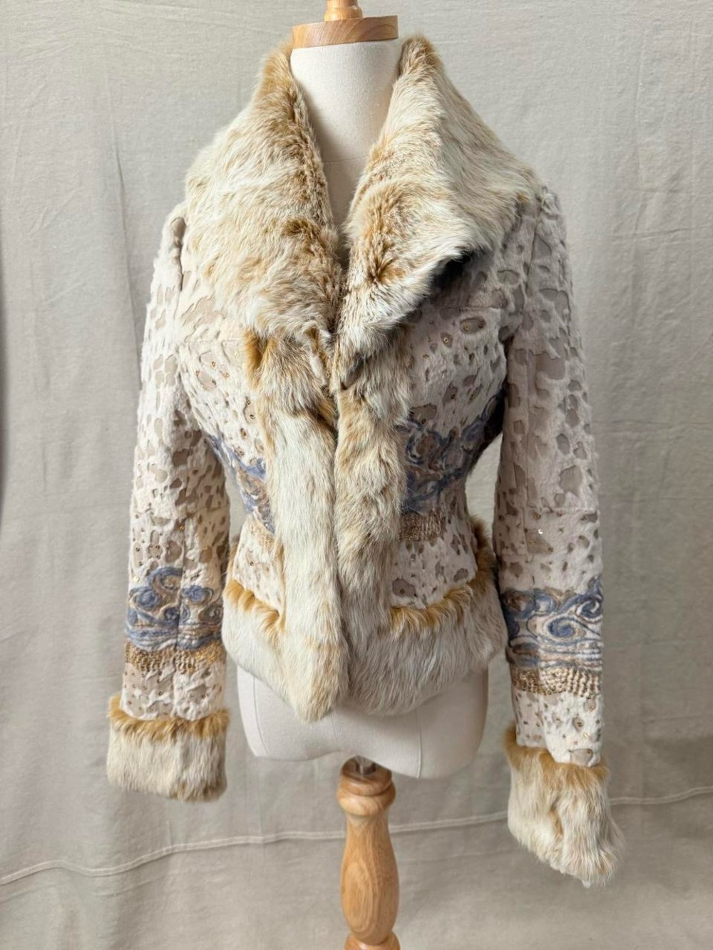Y2K Bebe Genuine Rabbit Fur Embellished Embroidered Jacket
